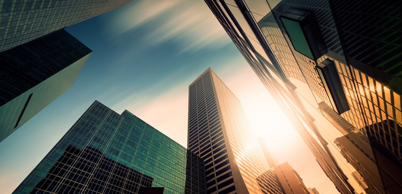 Abstract image of a mirrored building