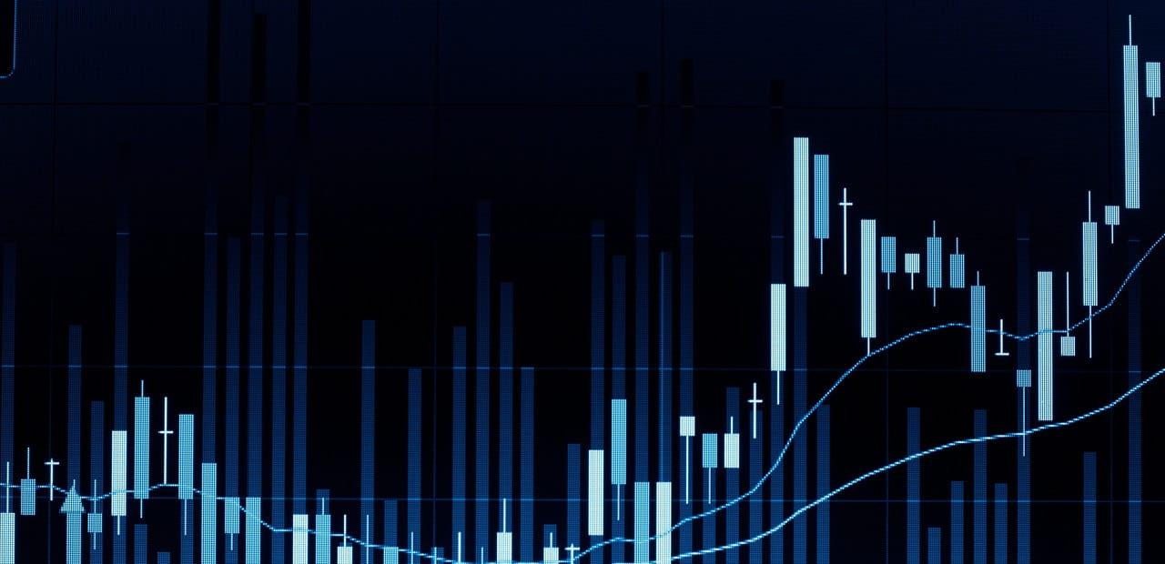 stock market graph on dark blue background